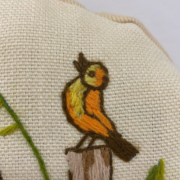 Vintage 60's/70's Fully Embroidered Mini Accent Pillow "Girl by the Duck Pond" - Picture 3 of 11
